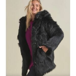 NWT Spirit Hoods Black Faux Fur Coat Black Wolf Sz XS